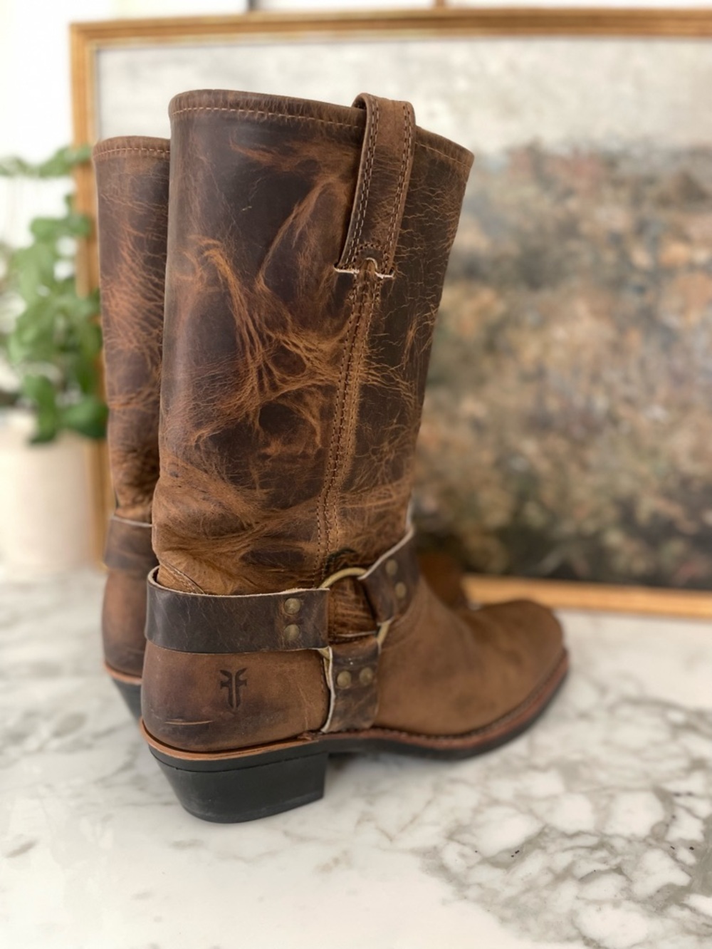 Frye 12R Harness Boots 77300 Brown Distressed Leather USA Size 10 M Womens - Picture 8 of 14